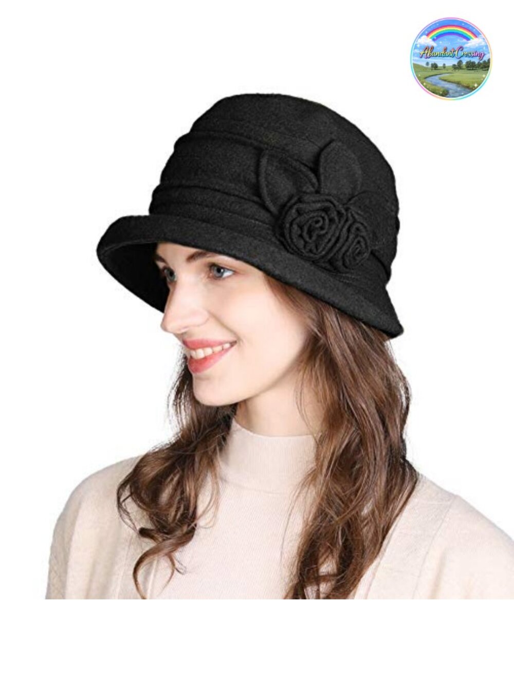 Comhats Wool Cloche Hat Women Vintage 1920s Winter Style Floral Accent